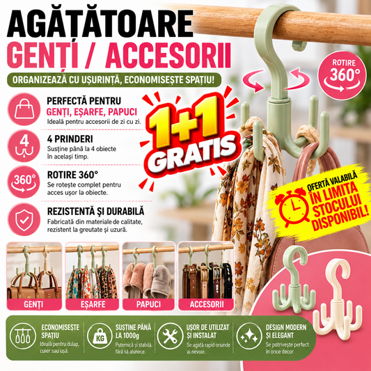 1+1 GRATIS Agatatoare geanta si accesorii, tip carlig, cu 4 prinderi