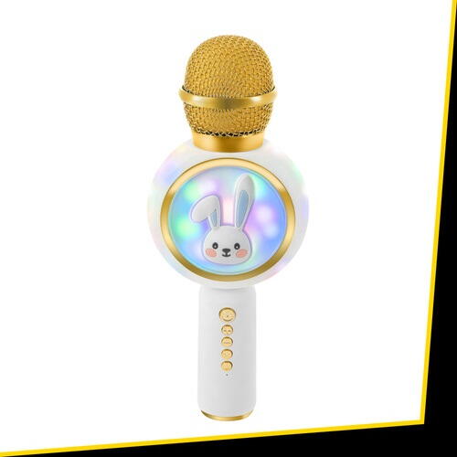 Microfon de karaoke pentru copii, Model Iepuras, Compatibil Bluetooth, Silentios, Fara fir, Alb