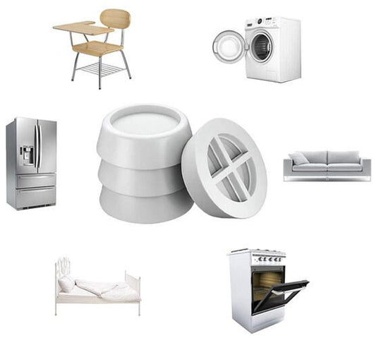 Set 4 suporti amortizare vibratii masina de spalat, frigider, antizgomot, antiderapant, Alb