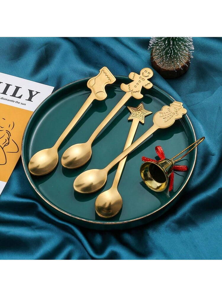 Set 4 lingurite, tematica de Craciun, Auriu