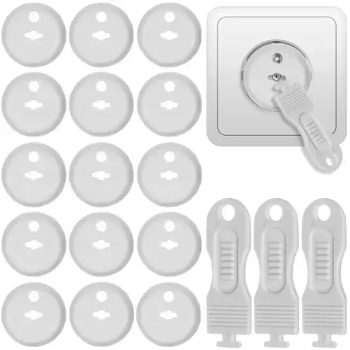Set 15 protectii pentru prize copii, ABS, cu 3 chei incluse
