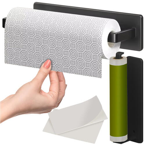 Suport rola prosoape de hartie buacatarie montat pe perete, Din otel inoxidabil, Suport pentru folie de plastic, Suport pentru agatat prosoape, 26 cm, Negru
