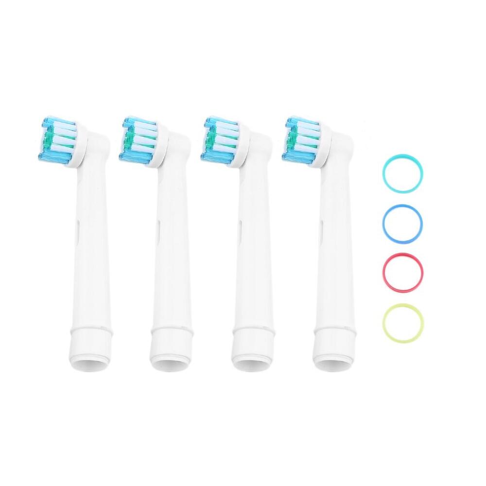Set 4 rezerve periuta de dinti electrica compatibile Oral-B, peri moi, clasic, inele colorate, alb