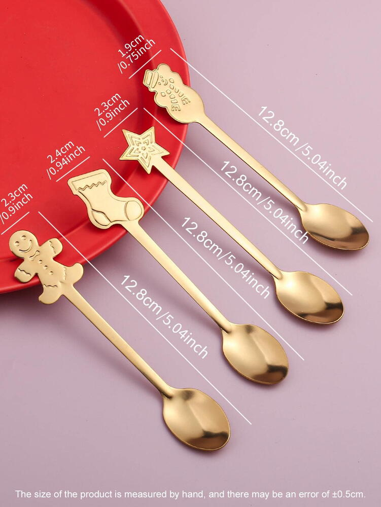 Set 4 lingurite, tematica de Craciun, Auriu