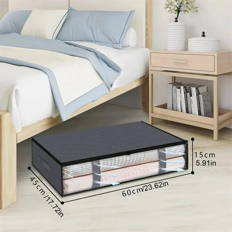 Geanta depozitare haine sub pat, Inchidere cu fermoar, Rezistent la praf si umiditate, Durabil, Respirabil, Usor de pliat si curatat, 60*45*15cm, Negru