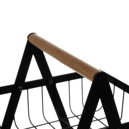 Cos pentru Fructe, cu doua etajere, servire, decor, din metal, maner din lemn, rezistenta ridicata, universal, aerisire ridicata