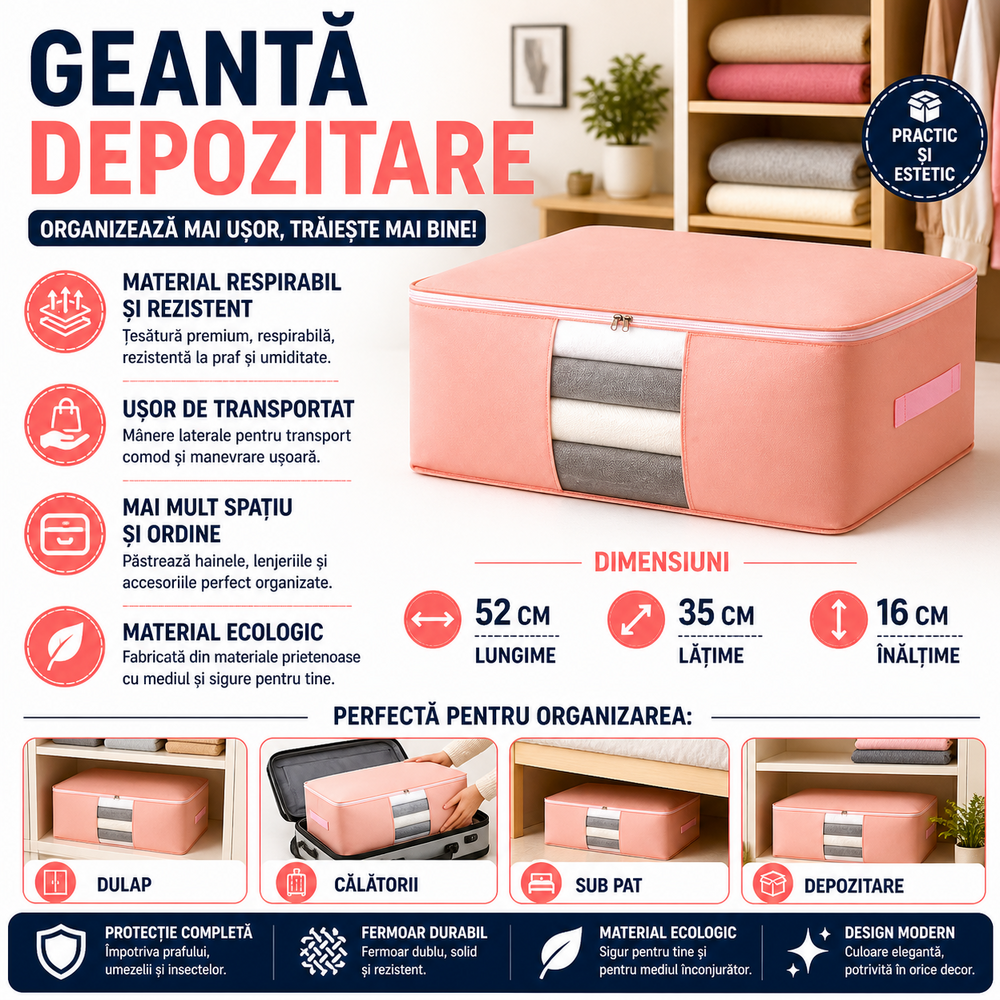 Geanta pentru depozitarea hainelor 52x35x16 cm