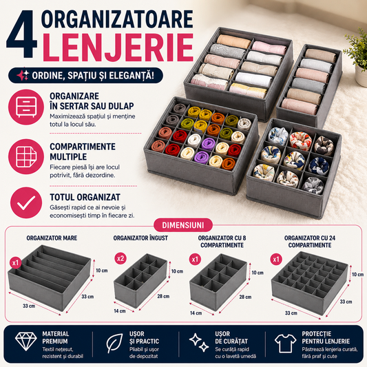 Organizator pentru lenjerie intima, sutiene, sosete, Set 4 Buc