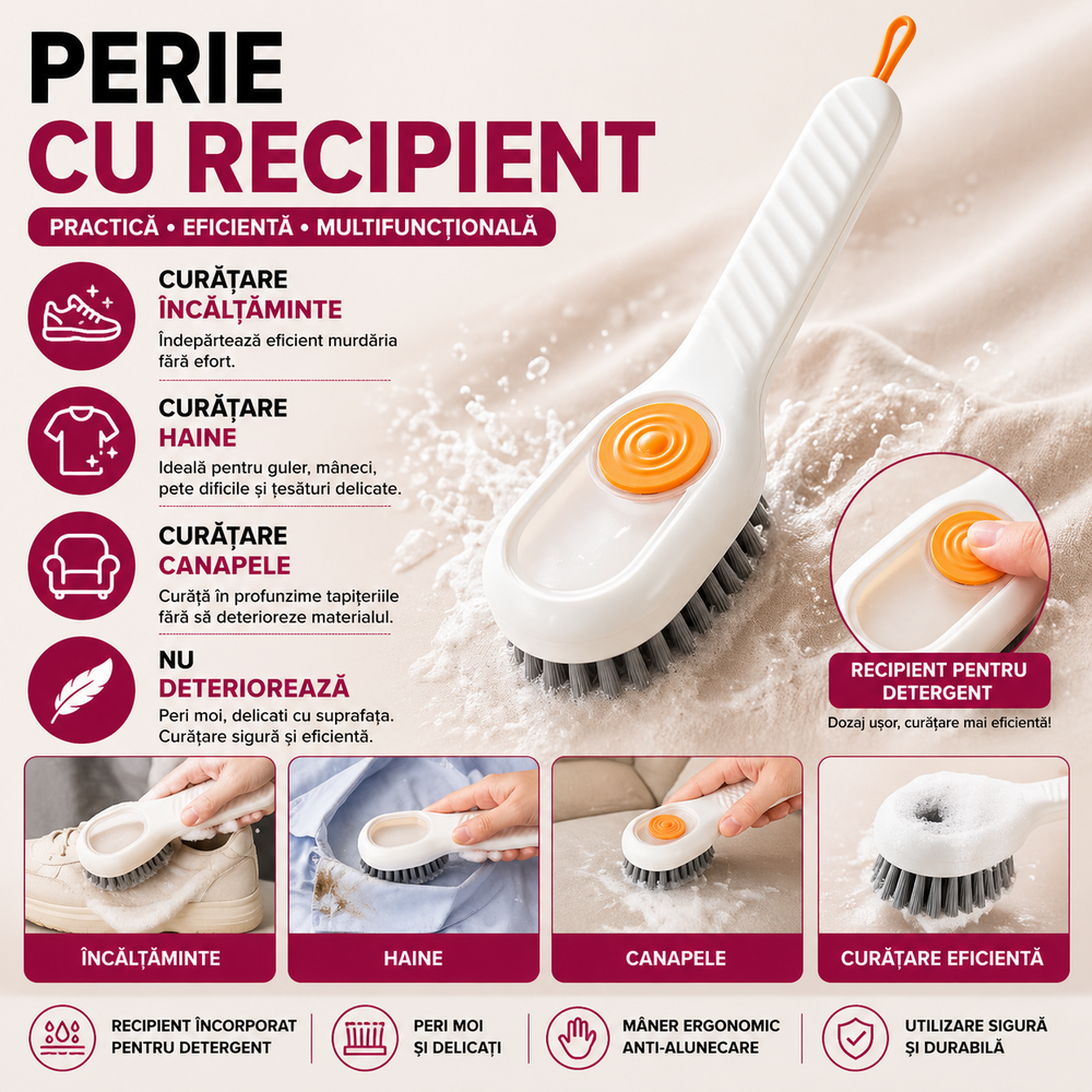 Perie pentru curatare incaltaminte cu recipient pentru detergent, Crem