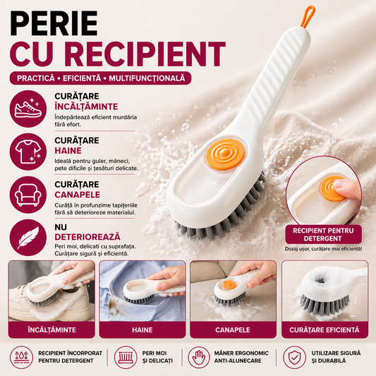 Perie pentru curatare incaltaminte cu recipient pentru detergent, Crem