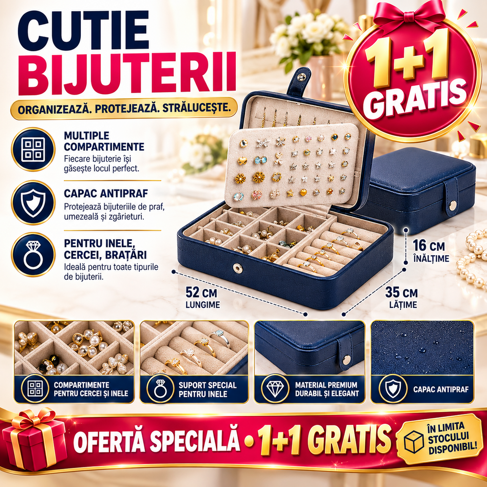 1+1 GRATIS Cutie organizatoare bijuterii, Poliuretan, 16x11x5cm