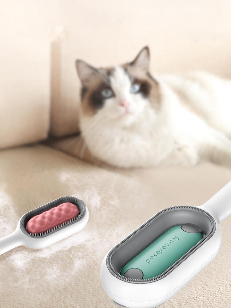 Perie pentru ingrijirea animalelor de companie, indepartarea parului cazut, cu baza de autocuratare, piepteni tari si rola lipicioasa pentru scame, Roz