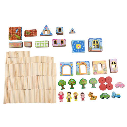 Set constructie din lemn cu 268 piese pentru copii, Micul Arhitect, Educativ si interactiv