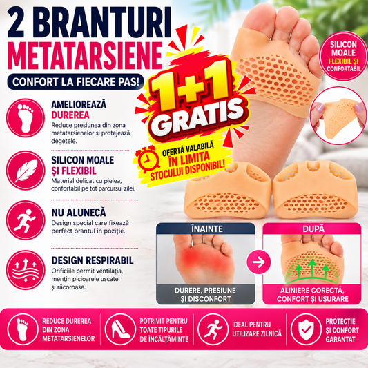 1+1 GRATIS Branturi Pentru Metatarsiene, Separator Corectie Pozitie Degete Picior, Respirabil, Reutilizabil, Impotriva alunecarii, Reducerea socurilor, Silicon, Culoarea pielii
