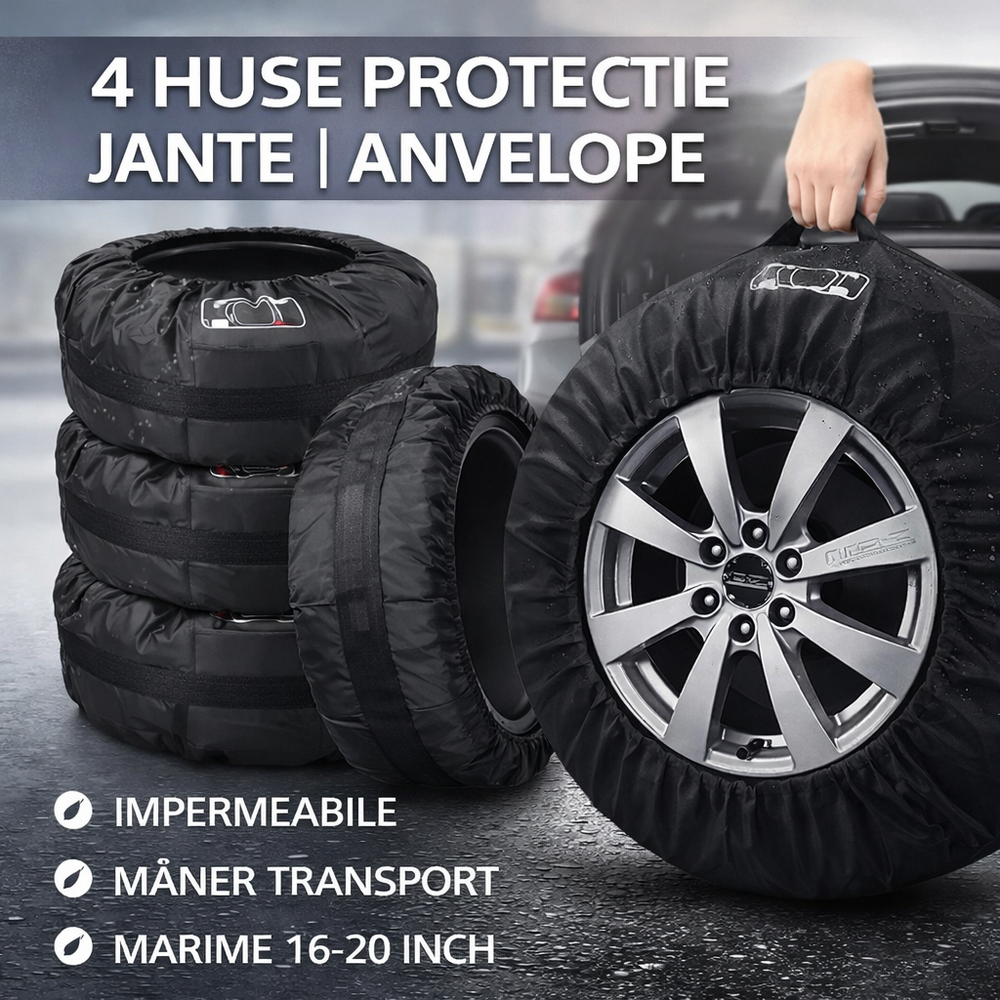 Set 4 huse pentru anvelope/cauciucuri, cu maner, impermeabil, pentru dimensiunea 16-20