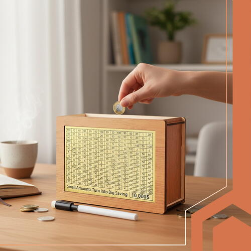 Pusculita, din lemn, Eleganta si Durabila, Sistem inteligent de economisire 10.000, Usor de configurat, Incurajeaza responsabilitatea financiara - COINSAVE