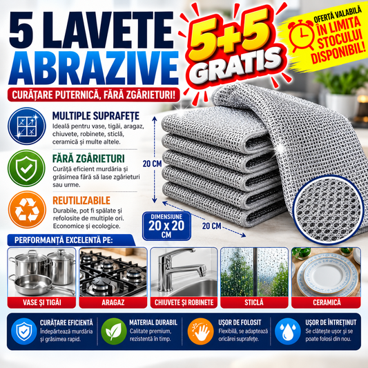 5+5 GRATIS Lavete multifuncționale din microfibra metalica, 20x20cm, Set 5 buc