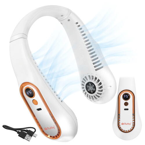 Ventilator portabil de gat, fara pale, 5 viteze, LED, USB-C, 18.5 x 18.5 cm, ABS, culoare Alb
