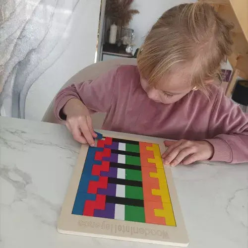 Puzzle din lemn, 40 blocuri, joc de inteligenta, 27 x 18 cm, multicolor