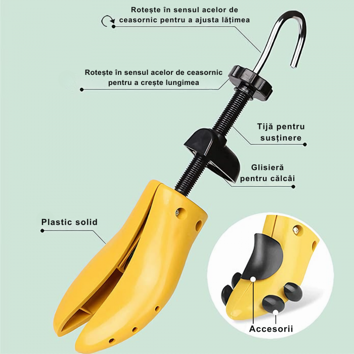 Set 2 Calapoade/Sanuri, Pentru Largit/Alungit Pantofi, Pentru Marimile 39-43, Material ABS, Galben