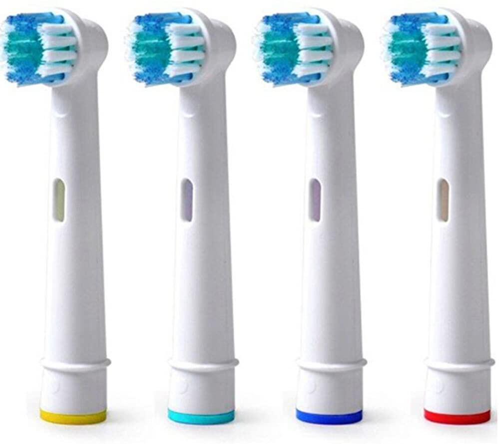 Set 4 rezerve periuta de dinti electrica compatibile Oral-B, peri moi, clasic, inele colorate, alb