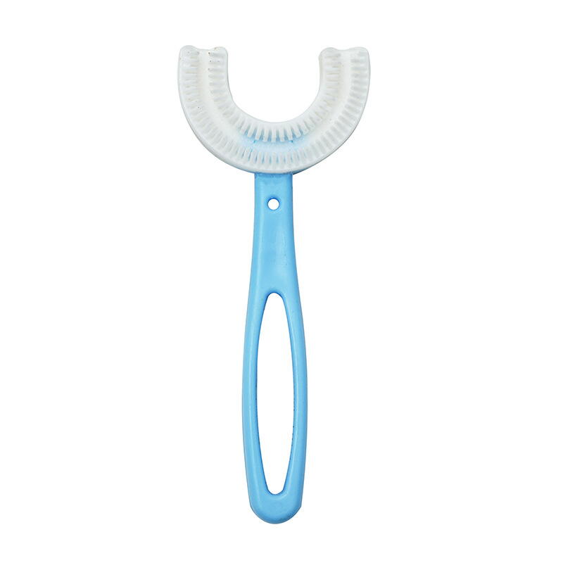 Periuta de dinti pentru copii, 2-7 ani, in forma de U, din silicon, periaj si curatare gingii 360, Bleu