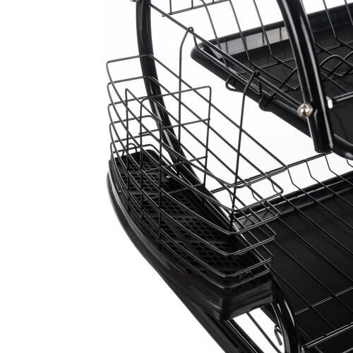 Suport Uscator Vase si Tacamuri Supraetajat, Capacitate 16 Farfurii, 55 x 25 x 37 cm, 2 Tavi de Picurare, Metal si PP, Negru