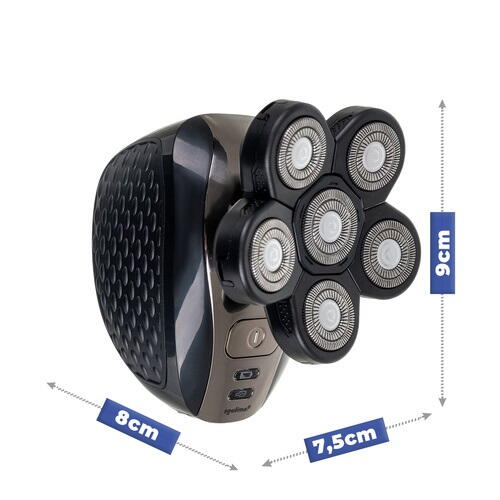 Aparat fara fir de ras, barbierit si tuns, 6 lame, 3 capete interschimbabile, 5 accesorii, IPX6, 600 mAh, USB, 9 x 7.5 x 8 cm, Negru