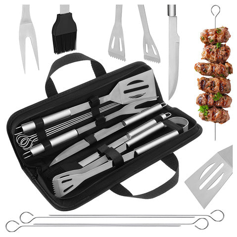 Set 9 Ustensile Gratar, Otel Inoxidabil, Husa Inclusa