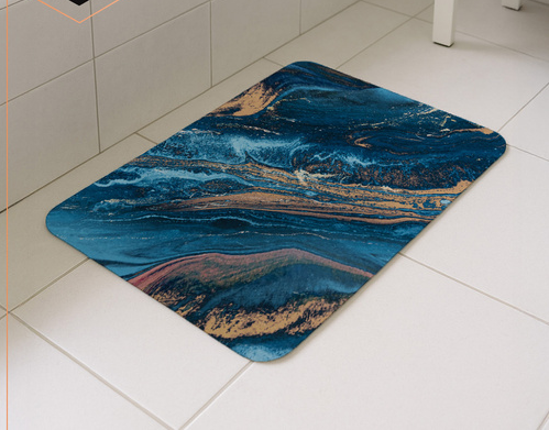 Covoras de baie antiderapant, Absorbant, Uscare rapida, Din spuma poliuretanica si microfibra moale, Covor modern pentru dus, Cada, Lavoar sau toaleta, Albastru, 80 x 50 cm