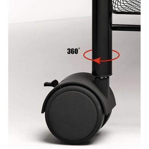 Raft mobil pentru bucatarie sau baie, Organizator, Metalic, 3 rafturi, 2 roti cu blocare, 65 x 25 x 44 x cm, Negru