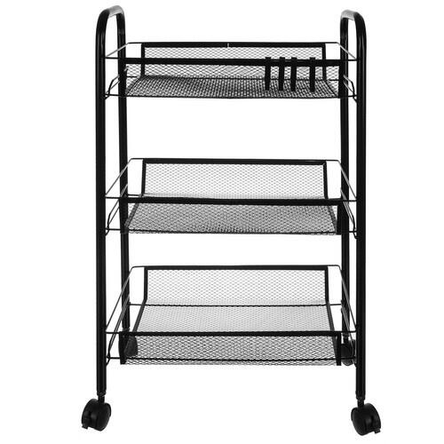 Raft mobil pentru bucatarie sau baie, Organizator, Metalic, 3 rafturi, 2 roti cu blocare, 65 x 25 x 44 x cm, Negru