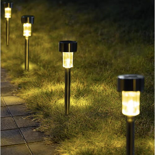 Set 10 lampi solare de gradina, iluminare LED, IP44 pentru alei, terase, spatii exterioare, lumina calda, 37 x 5.5 cm, Negru/ Alb