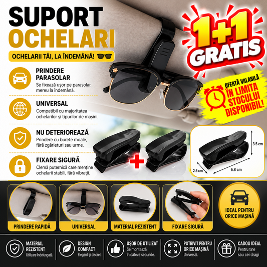 1+1 GRATIS Suport pentru ochelari, prindere la parasolar