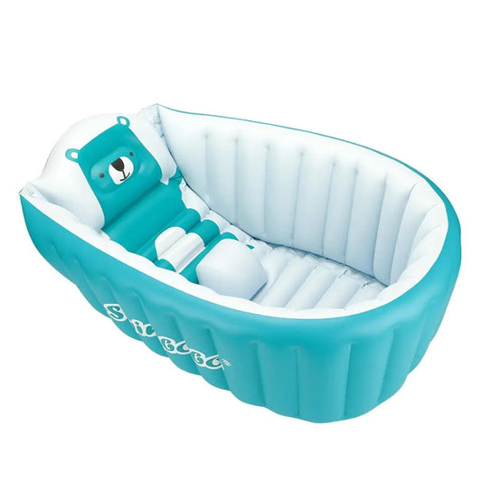 Cadita gonflabila pentru bebelusi si copii, Design Ergonomic, 6 luni - 5 ani, Portabila, Pliabila, Mini piscina de calatorie, Bleu