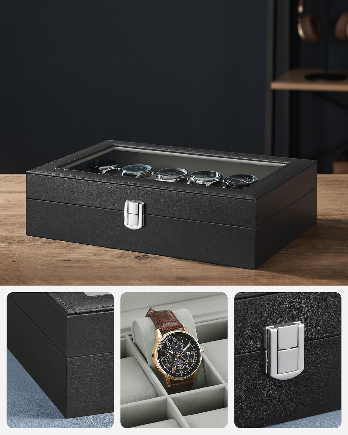 Cutie depozitare pentru 12 ceasuri, Piele Ecologica