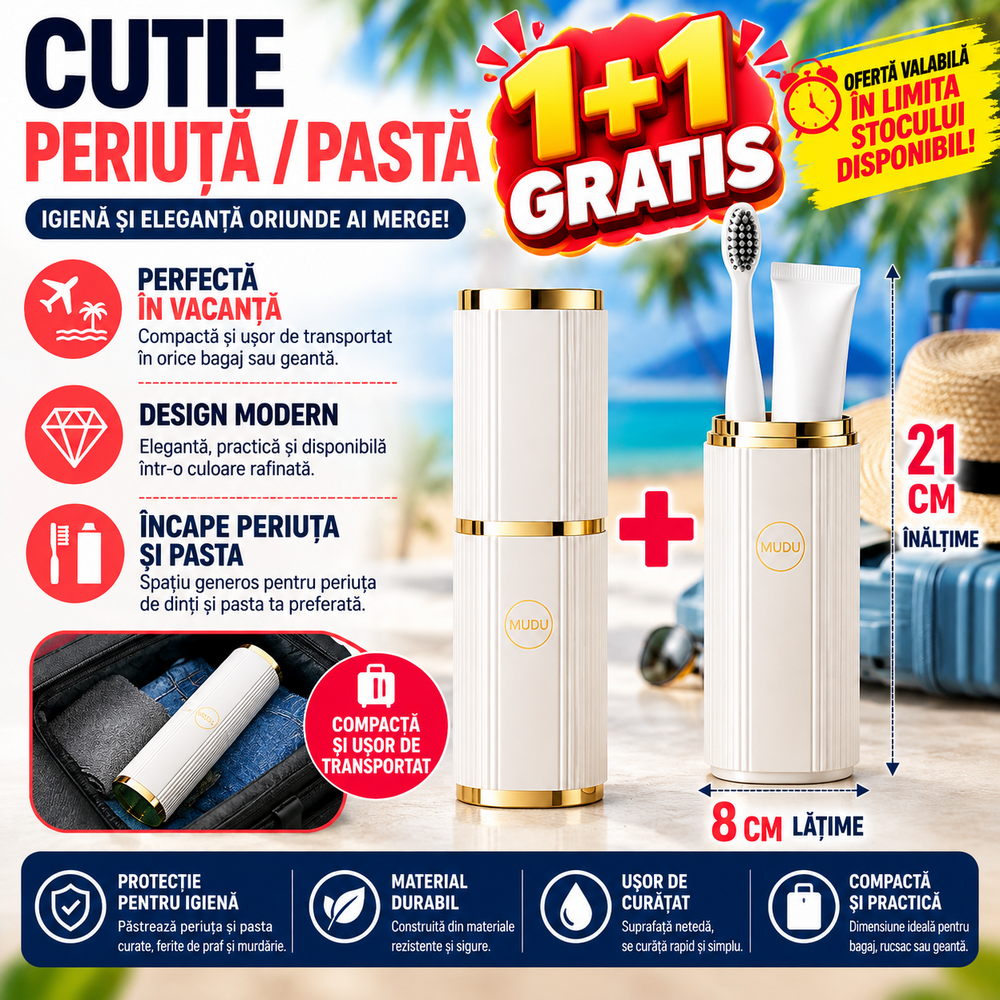 1+1 GRATIS Cutie protectie periuta si pasta de dinti, Alb
