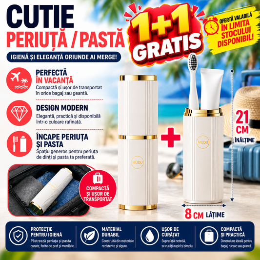 1+1 GRATIS Cutie protectie periuta si pasta de dinti, Alb