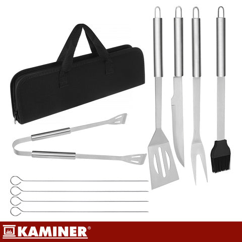 Set 9 Ustensile Gratar, Otel Inoxidabil, Husa Inclusa
