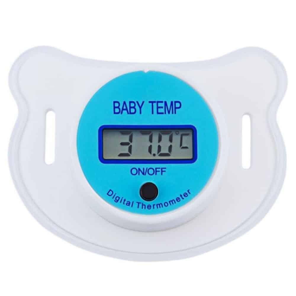 Suzeta cu termometru pentru bebelusi, cu protectie, Bleu