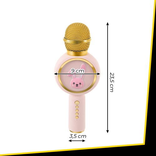 Microfon de karaoke pentru copii, Model Iepuras, Compatibil Bluetooth, Silentios, Fara fir, Roz