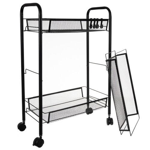 Raft mobil pentru bucatarie sau baie, Organizator, Metalic, 3 rafturi, 2 roti cu blocare, 65 x 25 x 44 x cm, Negru