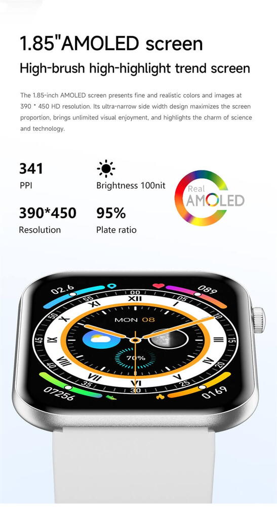 SmartWatch cu Senzor Glucometru, HRV, Ritm Cardiac, Nivel Oxigen, Tensiune Arteriala, Apel Bluetooth, Meniu RO S870