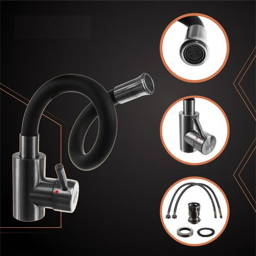 Baterie flexibila pentru chiuveta bucatarie, Rotire 360 grade, Inaltime reglabila, Silicon, Otel, PVC