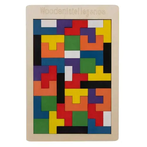 Puzzle din lemn, 40 blocuri, joc de inteligenta, 27 x 18 cm, multicolor