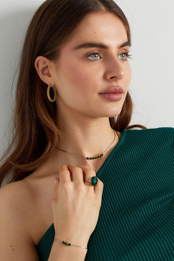 Colier Inox, Bicolor, Cu Pietre Verzi