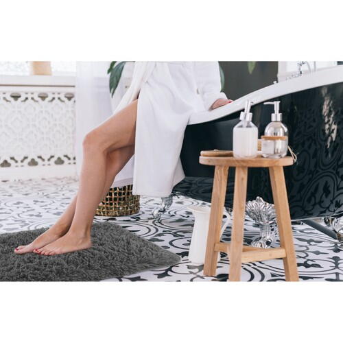 Covoare Baie, Set 3 Bucati, Decupat, Capac, Culoare Gri, Material Moale si Pufos, Fond Antialunecare