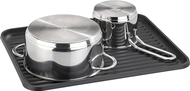 Scurgator de Vase cu Suport Tacamuri si Pahare, Tavita Scurgere, Inox, Negru, 44 x 31.5 x 14.5 cm