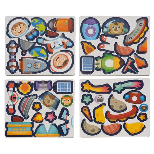 Carte tip Puzzle Magnetic , Set 50 magneti, 6 Cartonase Duble, Tema cosmos