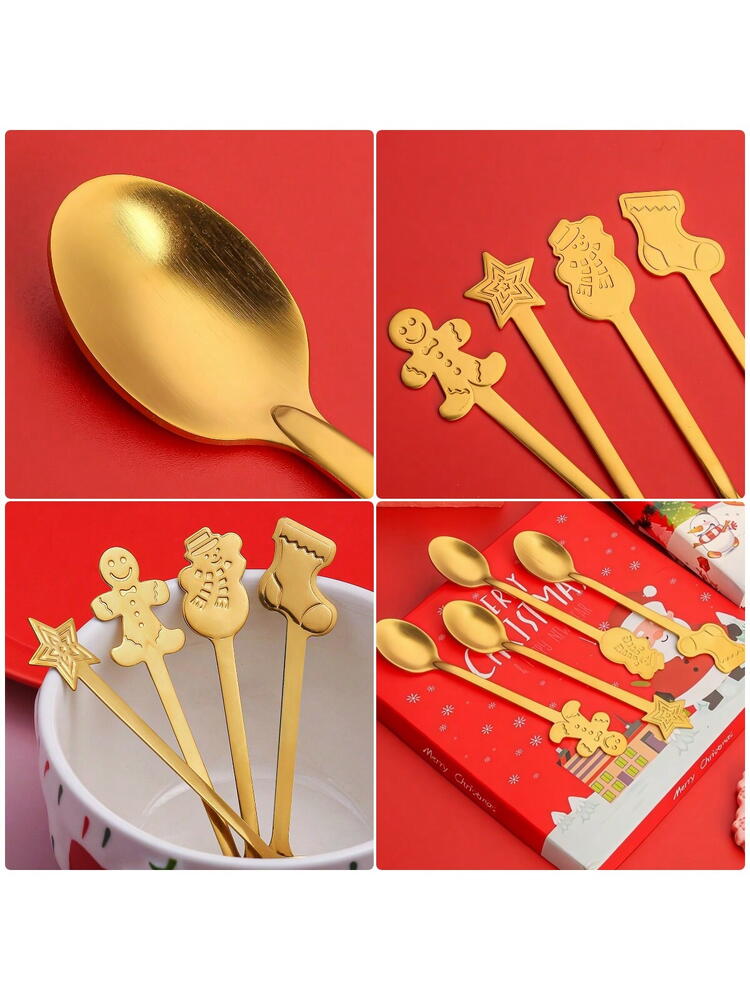 Set 4 lingurite, tematica de Craciun, Auriu